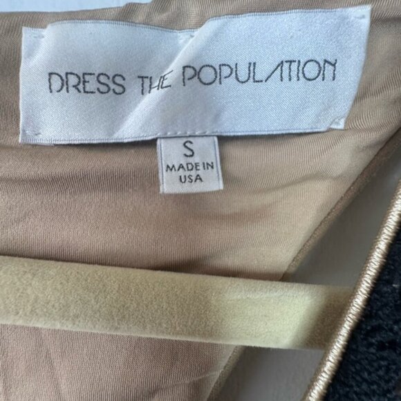 Dress the Population Black & Beige V-Neck Midi Dress - Size Small - Picture 8 of 16